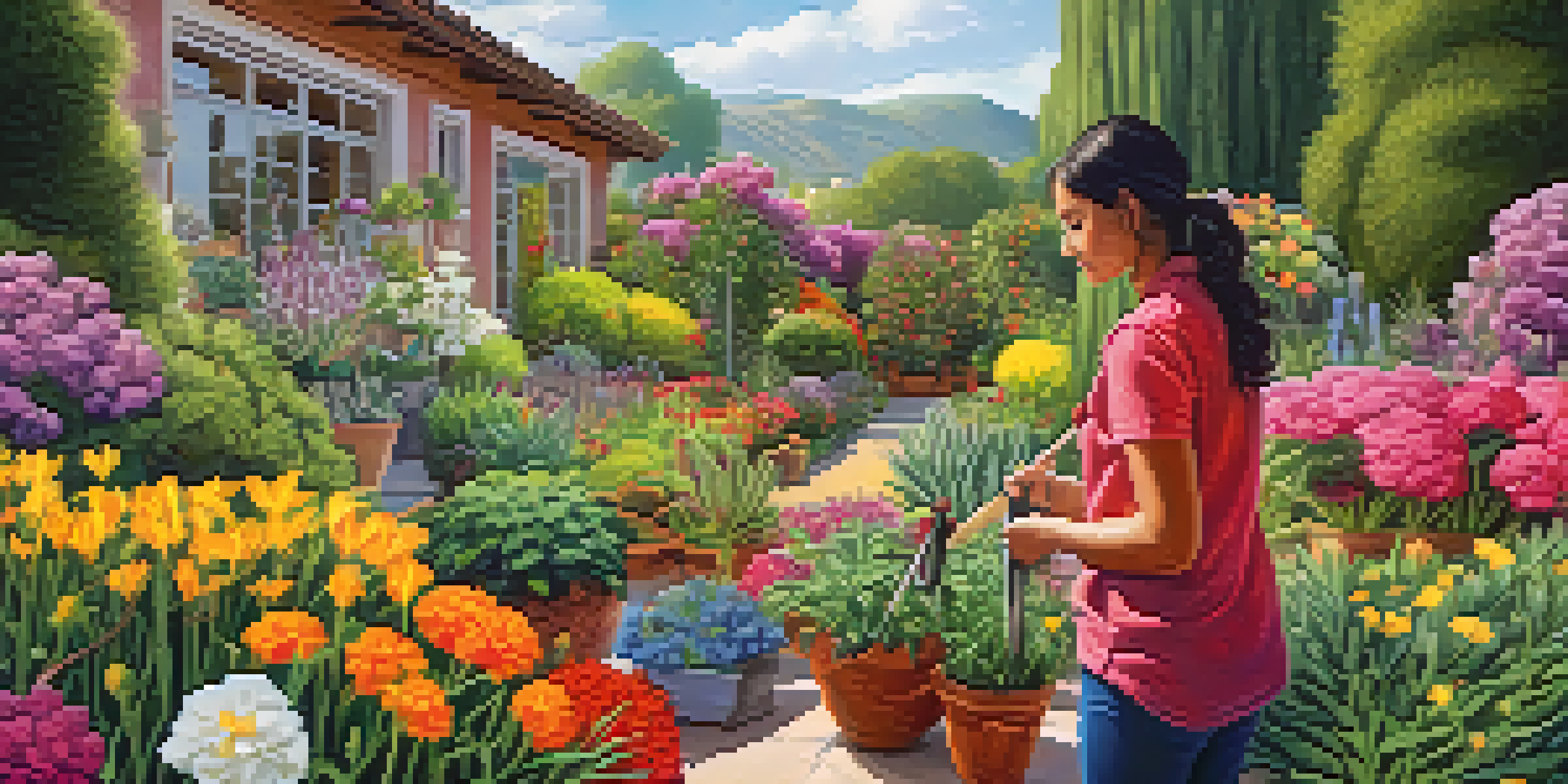A person pruning plants in a colorful garden, symbolizing personal growth and career aspirations.