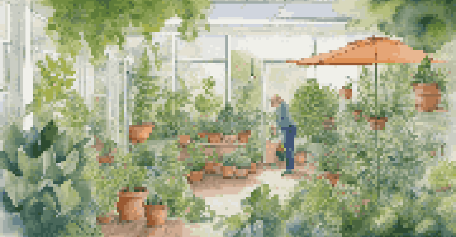 An illustration of a garden representing a feedback-friendly culture, with plants and a watering can under sunlight.