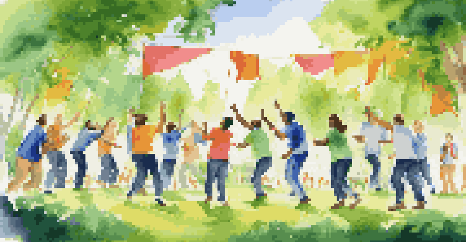 A tech project management team participating in a team-building activity in a green park, showcasing collaboration and engagement.