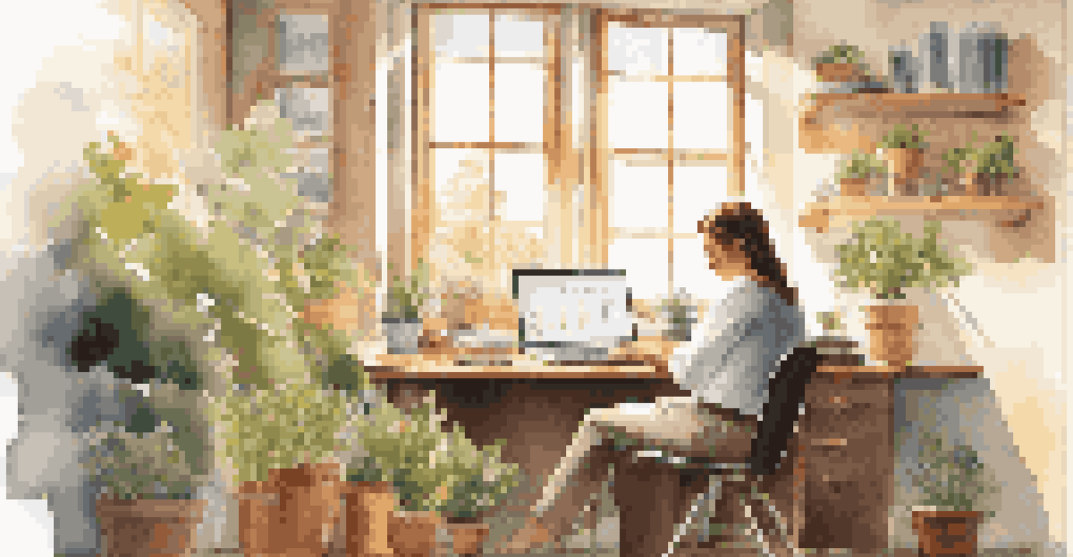 A person at a desk planning their financial future with charts and plants in a warm, sunlit workspace.
