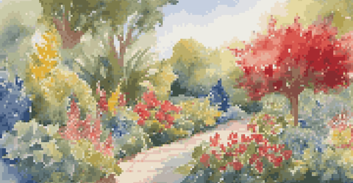 A colorful garden with diverse plants and flowers, symbolizing networking and connections.