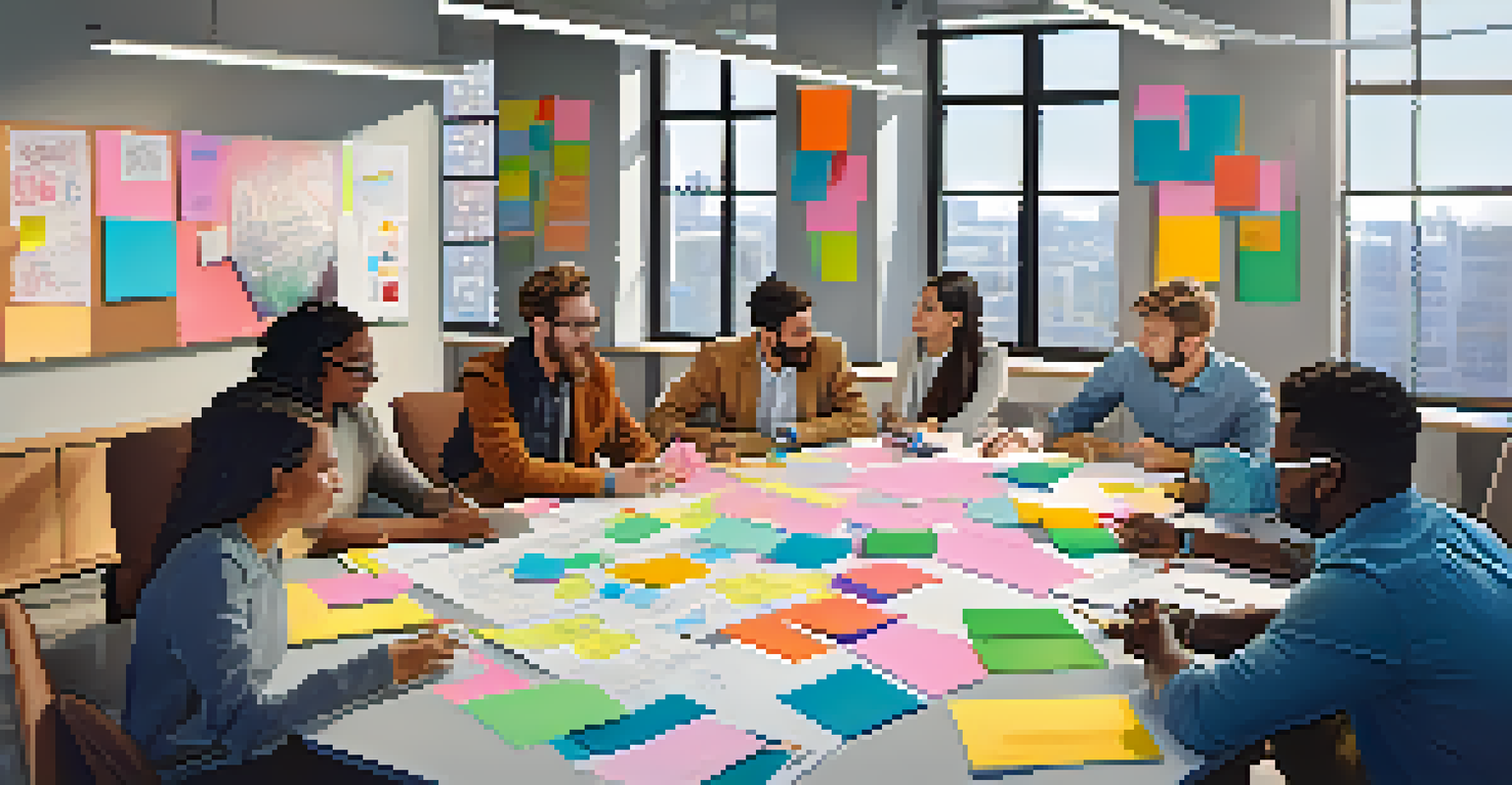 A diverse group of professionals collaborating and brainstorming ideas around a table.