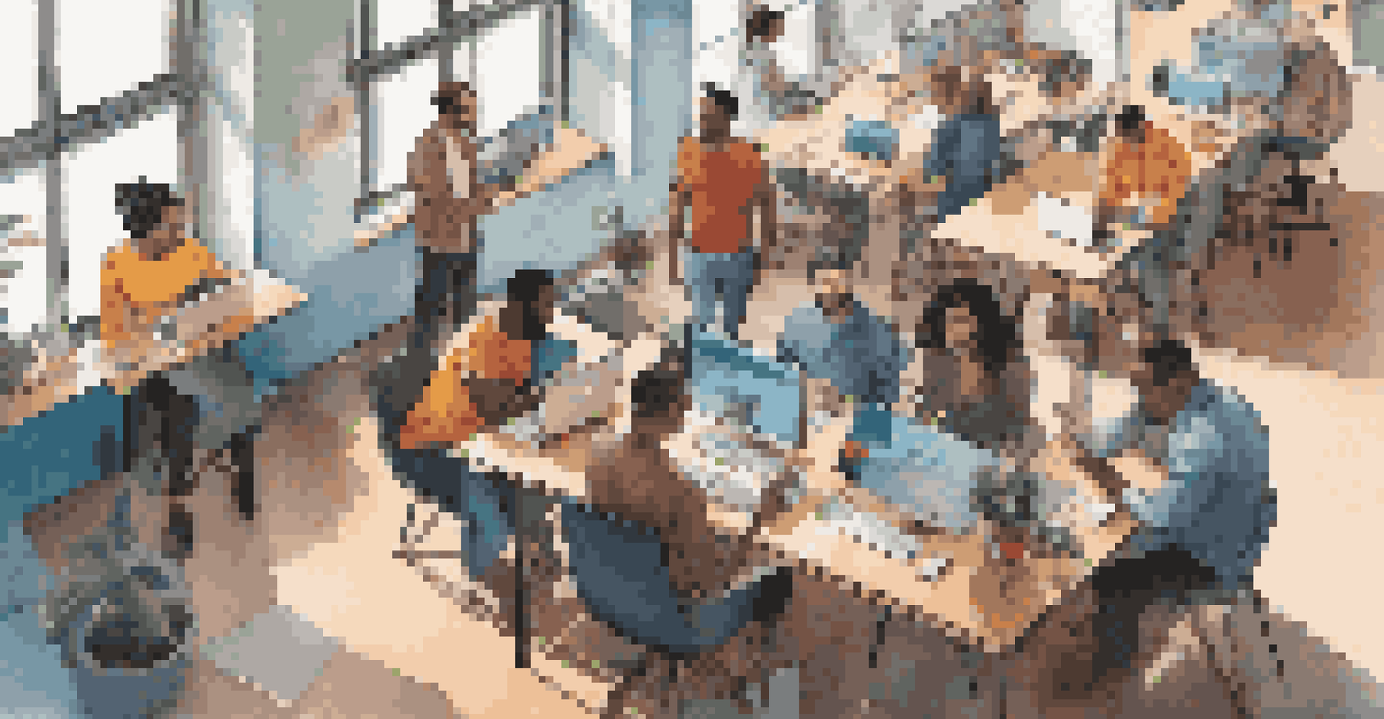 A diverse group of gig workers collaborating in a bright and modern co-working space.