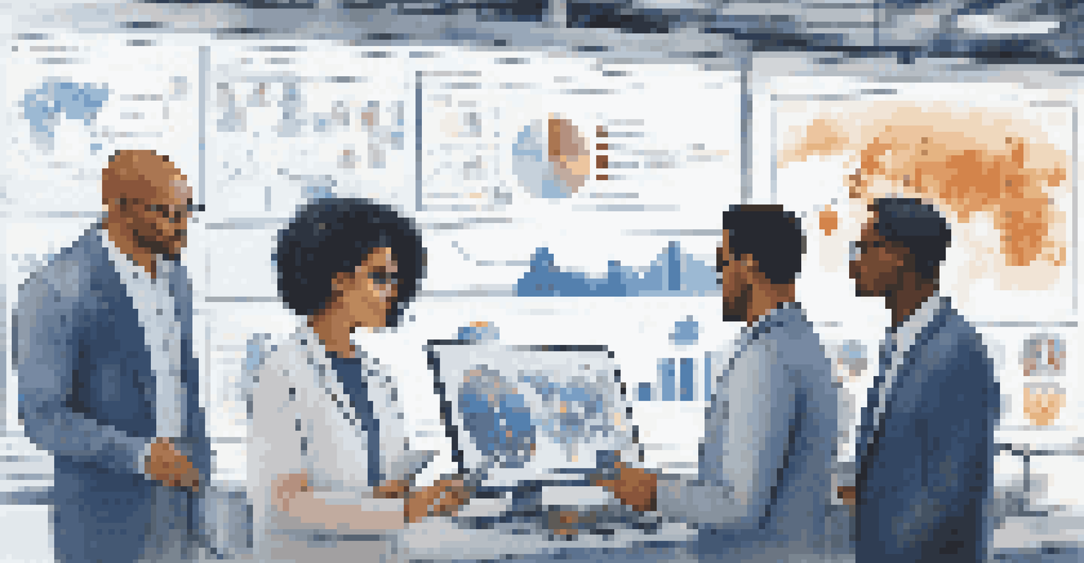 A diverse team of professionals discussing data analytics in a smart manufacturing environment.