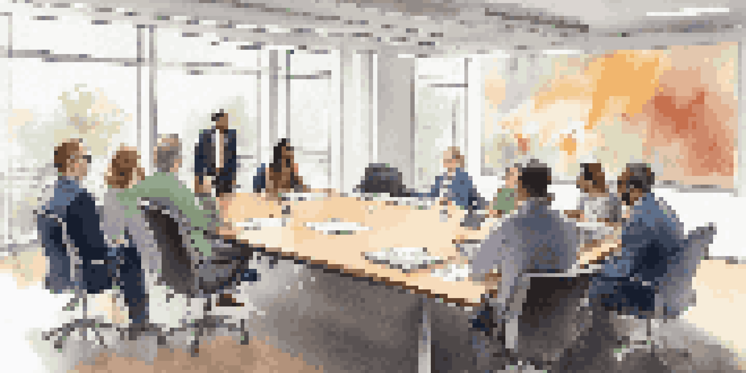 A diverse group of colleagues engaged in a lively office meeting, emphasizing active listening and collaboration.