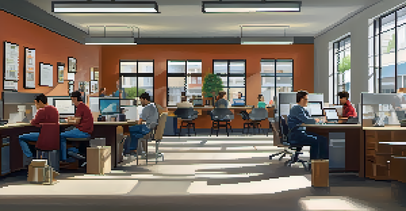 A comparison of a traditional office with cubicles and a freelancer working at a coffee shop, highlighting different work environments.