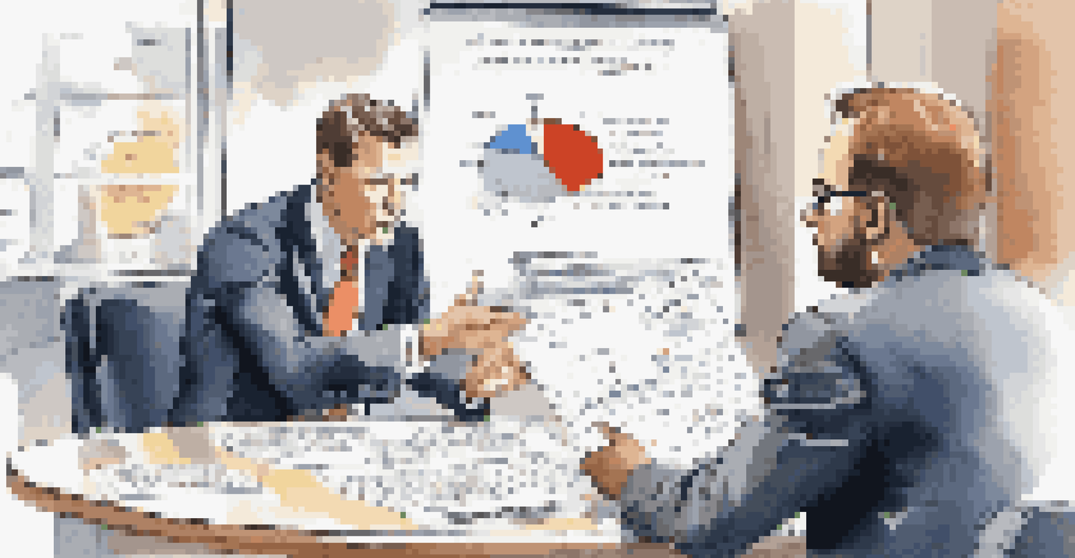 Close-up of two professionals negotiating salaries at a round table in a modern office.