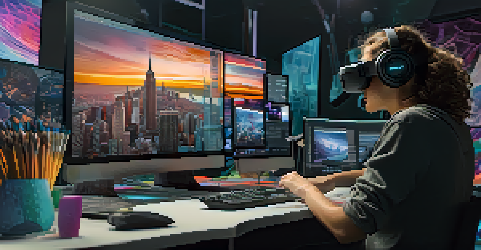 A 3D artist at work, creating a detailed virtual environment on a computer.