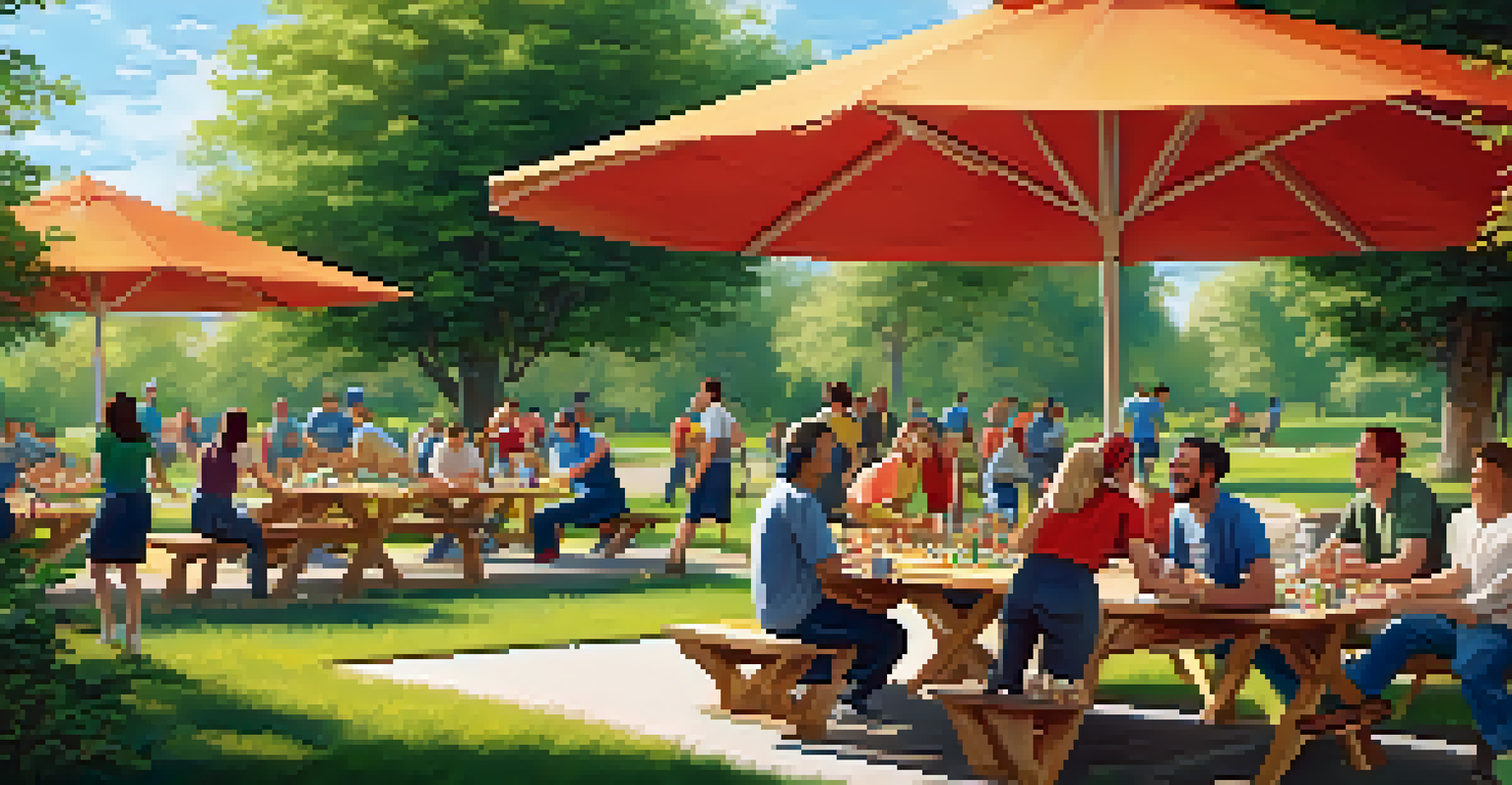 Employees participating in a fun outdoor team-building activity in a park, laughing and working together in a vibrant and sunny environment.