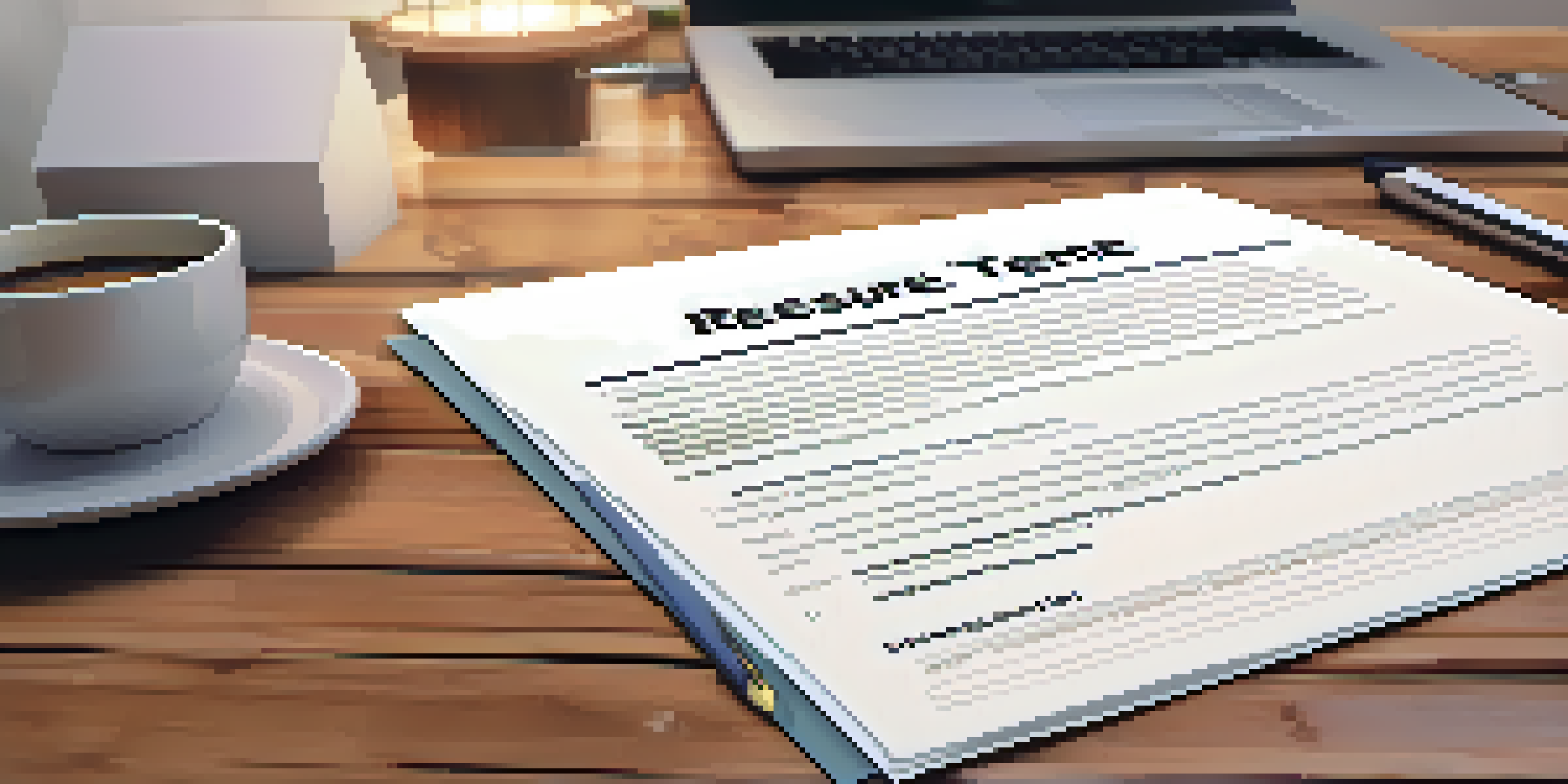 A detailed view of a professional resume on a desk, with a laptop and coffee cup nearby, showcasing a warm and inviting workspace.