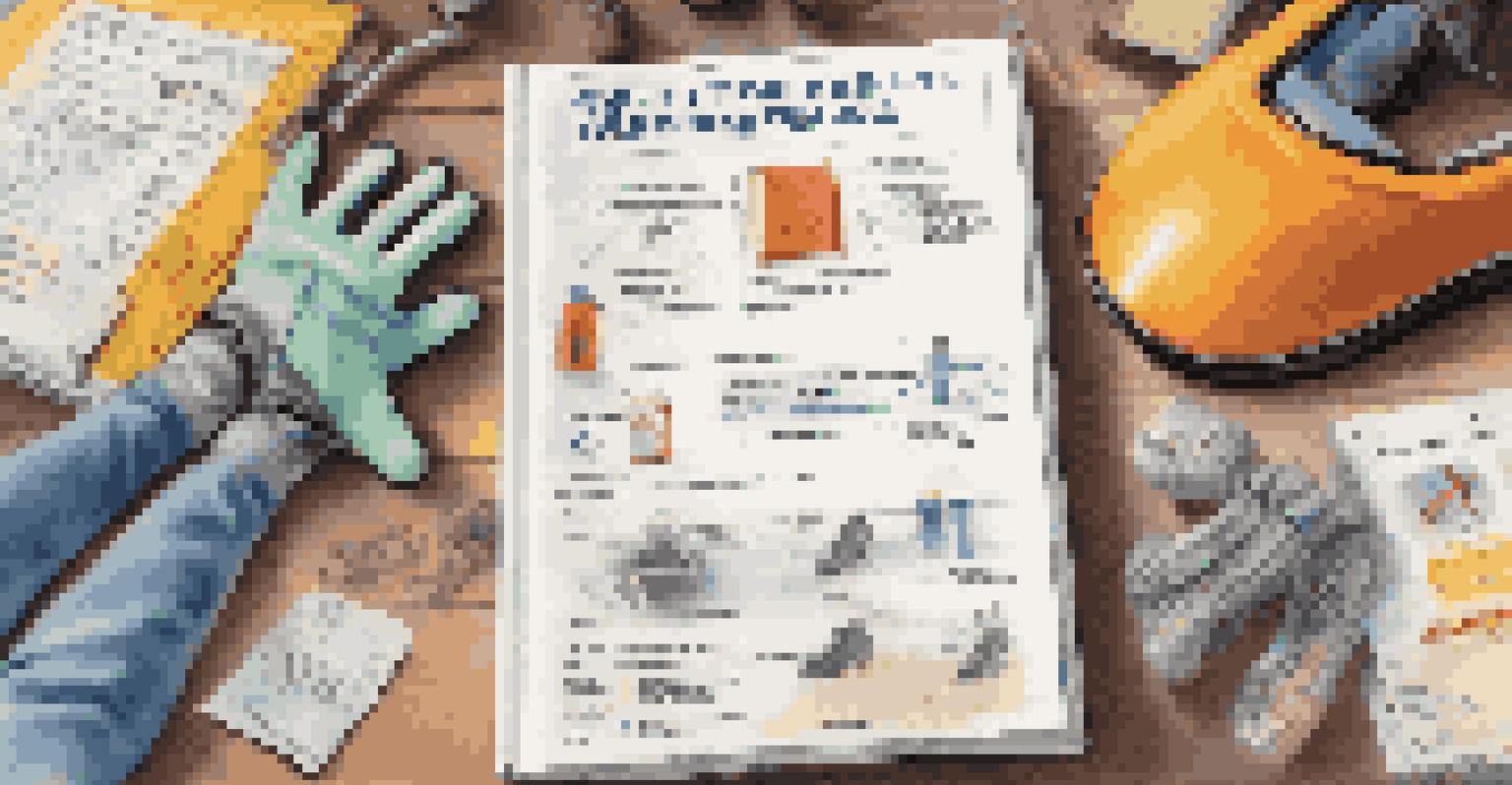 Close-up of an open safety training manual with safety gear like gloves and goggles on a table, warm lighting.