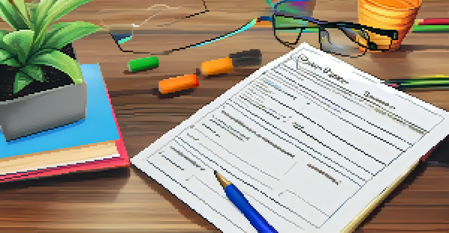 A close-up of a colorful career assessment questionnaire on a wooden table with reading glasses and books in a cozy study environment.