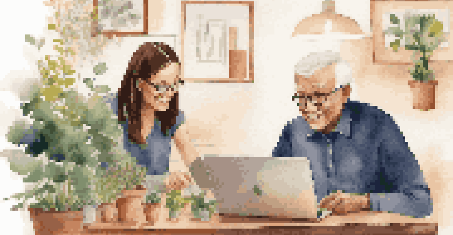A younger employee mentoring an older colleague on a laptop, highlighting a moment of collaboration.