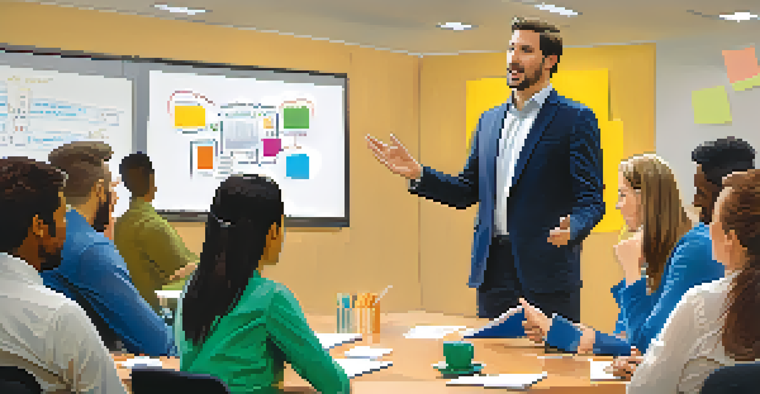 A leader engaging in an open discussion with employees in a contemporary conference room.