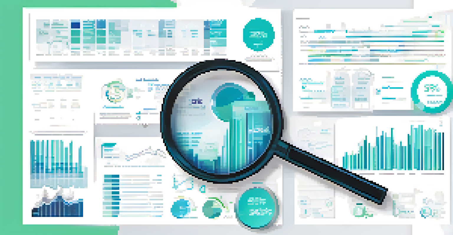 An infographic illustrating job market research with a magnifying glass, graphs, and industry icons in blue and green colors.