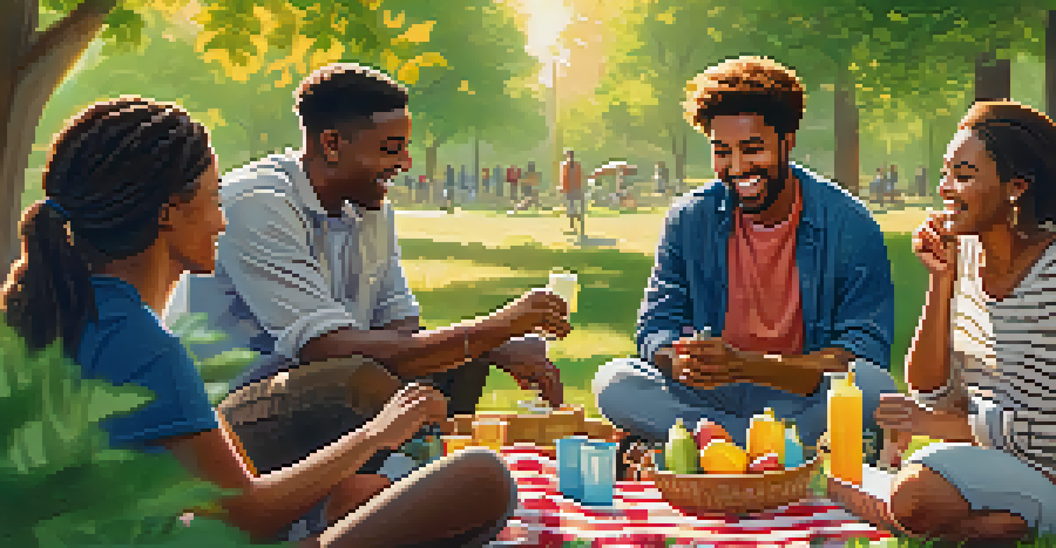 Employees enjoying a casual team outing in a park, sharing stories and laughing together under the trees.