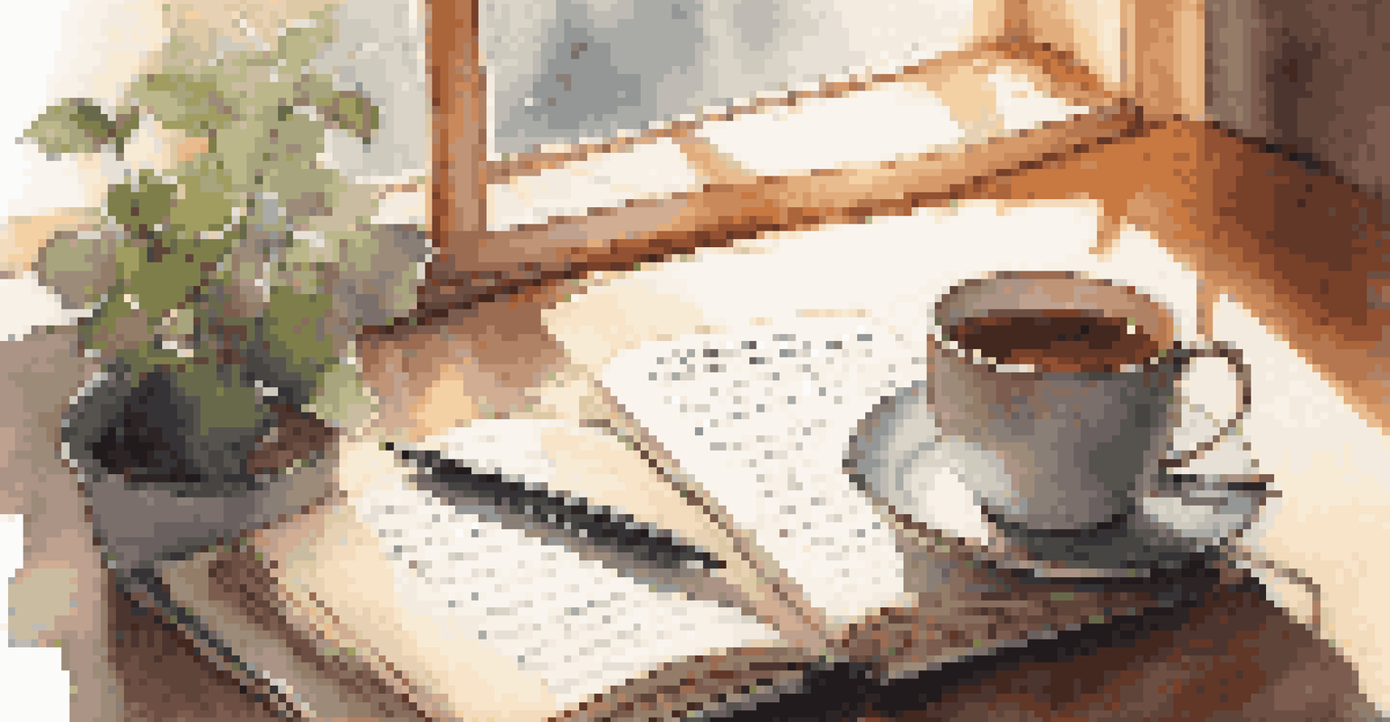 A close-up of a hand writing in a journal with motivational notes and a cozy workspace in the background.