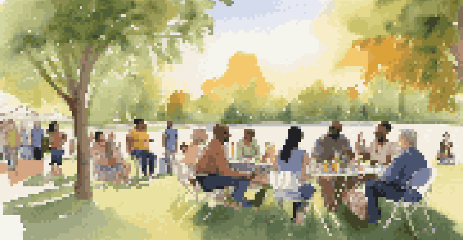 A casual networking event in a park with people mingling and enjoying the outdoors.