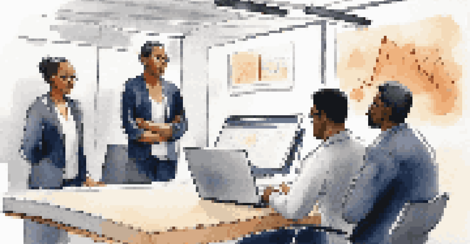A diverse leader presenting solutions to a team in a dynamic workspace, showcasing collaboration and adaptability.