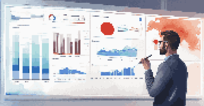 An individual analyzing social media analytics on a large screen in a modern office.