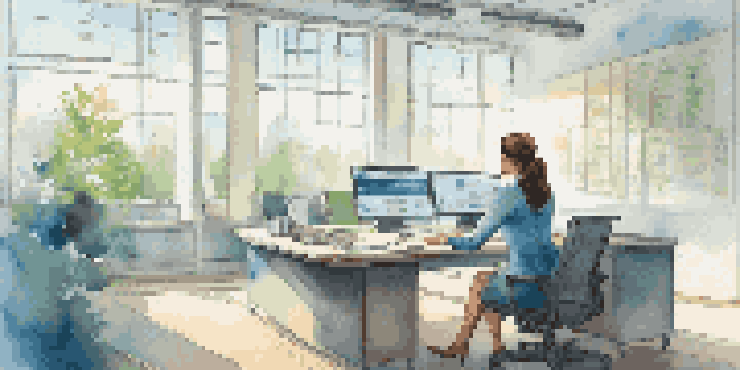 A professional woman presenting her achievements in a bright office setting, filled with natural light and motivational decor.