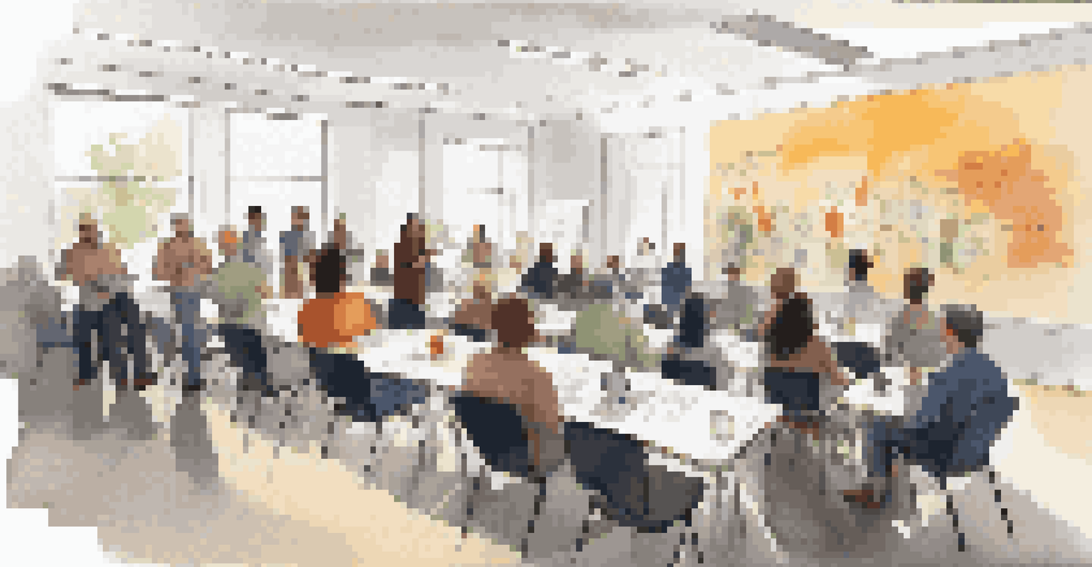 A vibrant workshop with a speaker and an attentive, diverse audience engaged in learning and discussion.