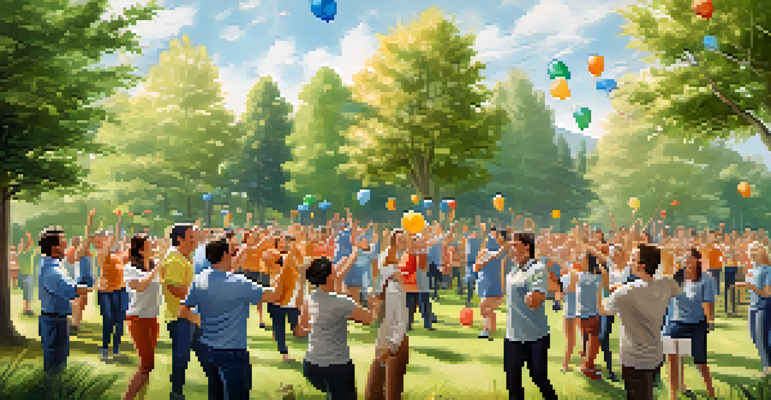 Employees enjoying a team-building exercise outdoors, surrounded by nature and engaging in fun activities together.