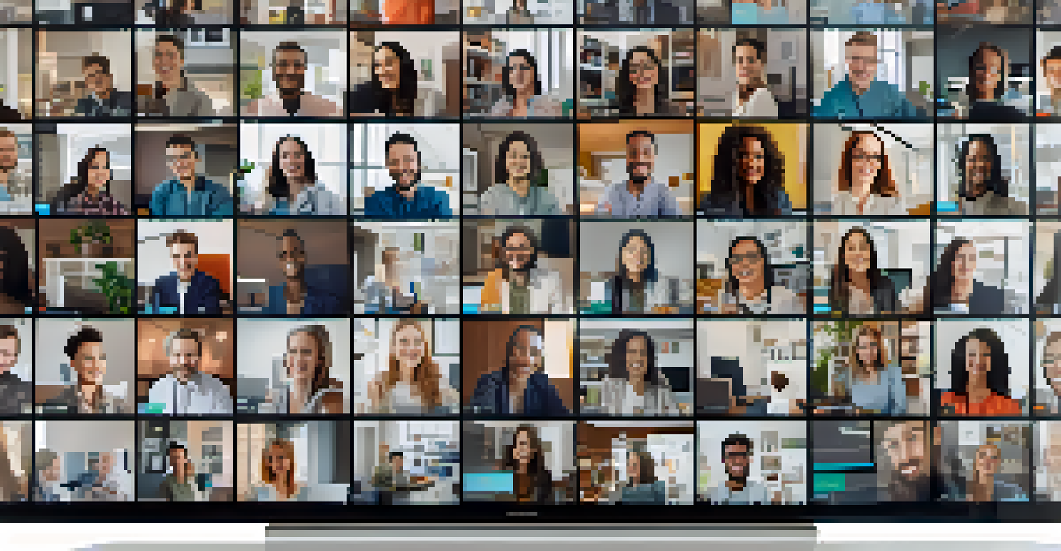 A computer screen showing a virtual networking session with diverse participants engaged in video calls.