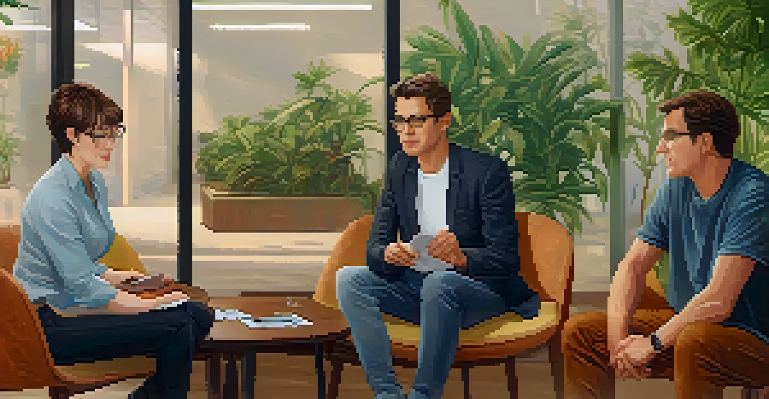 A leader listening attentively to a team member in a cozy meeting space.