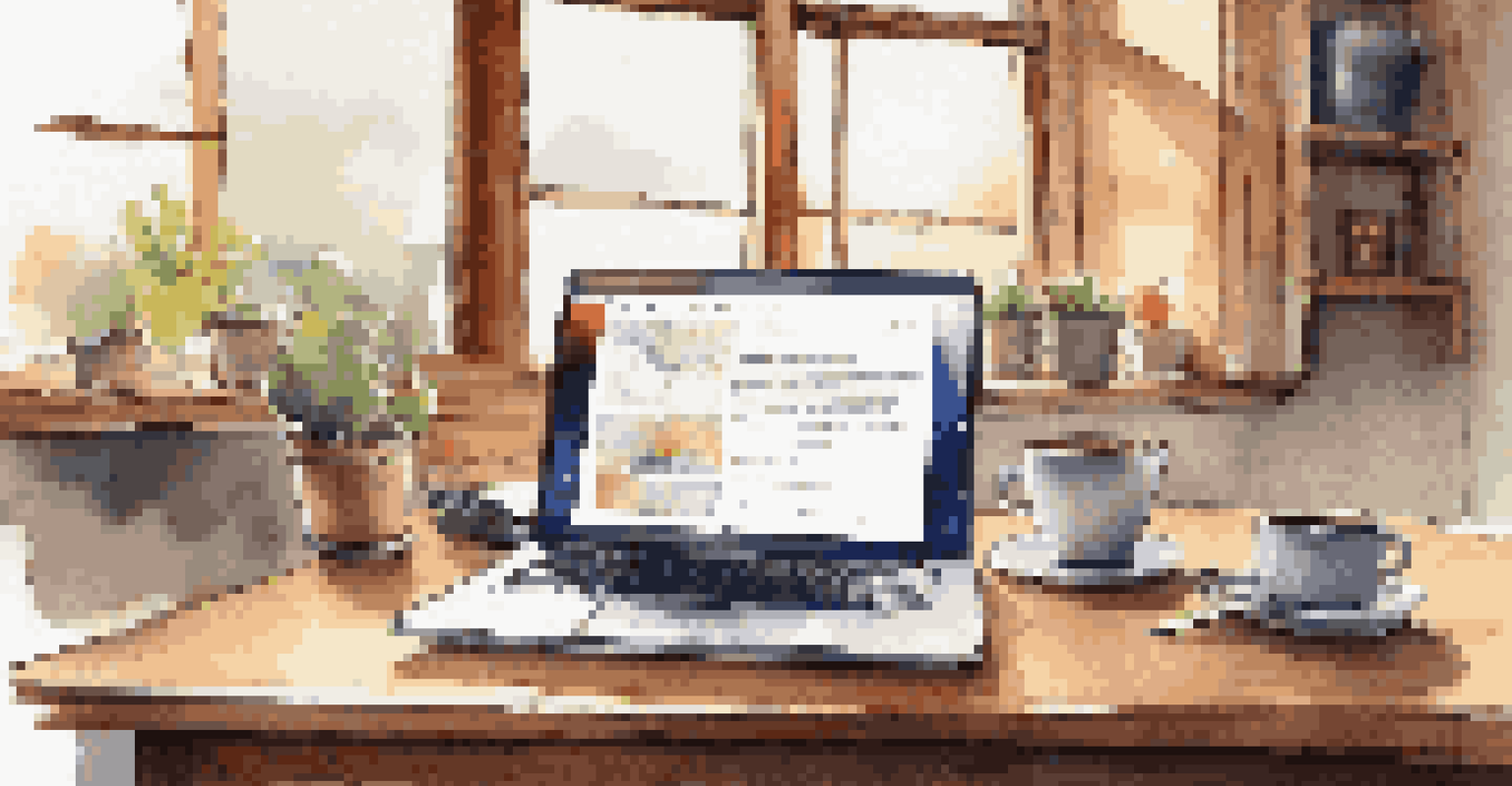 A cozy workspace with a laptop open to a professional social media network and a cup of coffee.