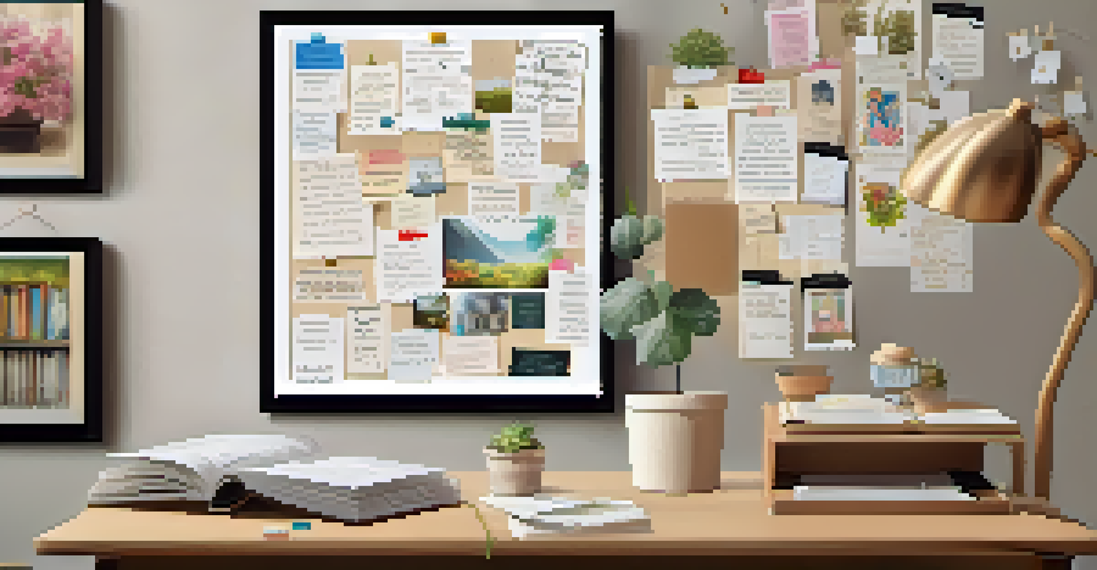 A corkboard filled with SMART goals notes and motivational quotes, set in a cozy room with books and plants.
