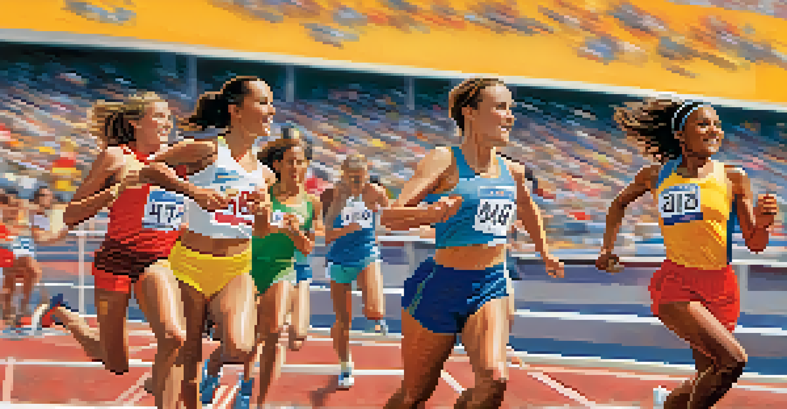 Two athletes in a relay race passing a baton, symbolizing teamwork and succession.