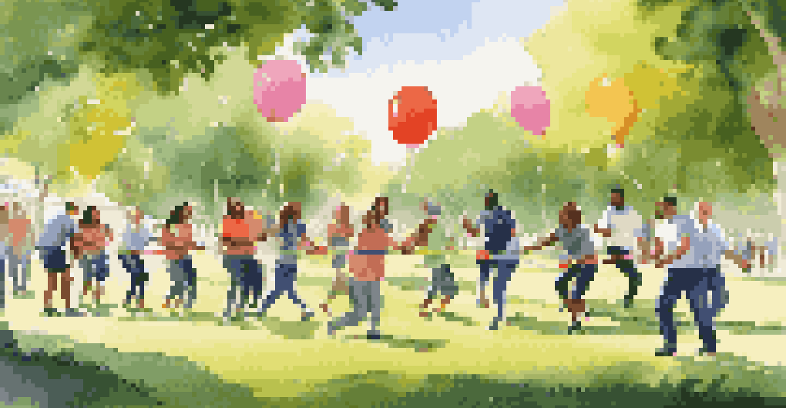 Employees enjoying a team-building tug-of-war game in a vibrant park setting.