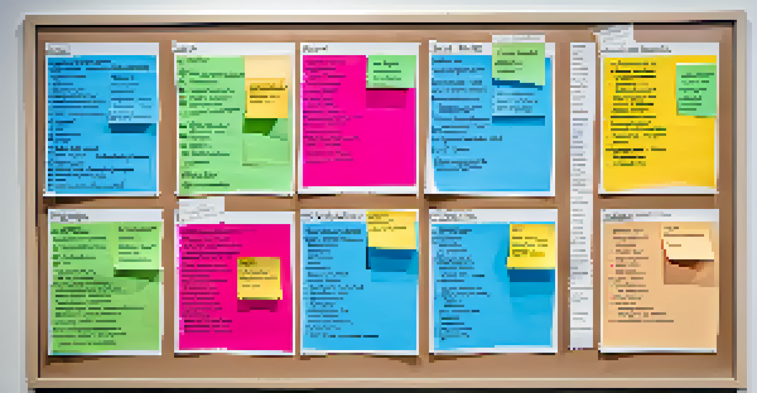 A whiteboard showing the Eisenhower Matrix with colorful sticky notes representing different tasks in each quadrant.