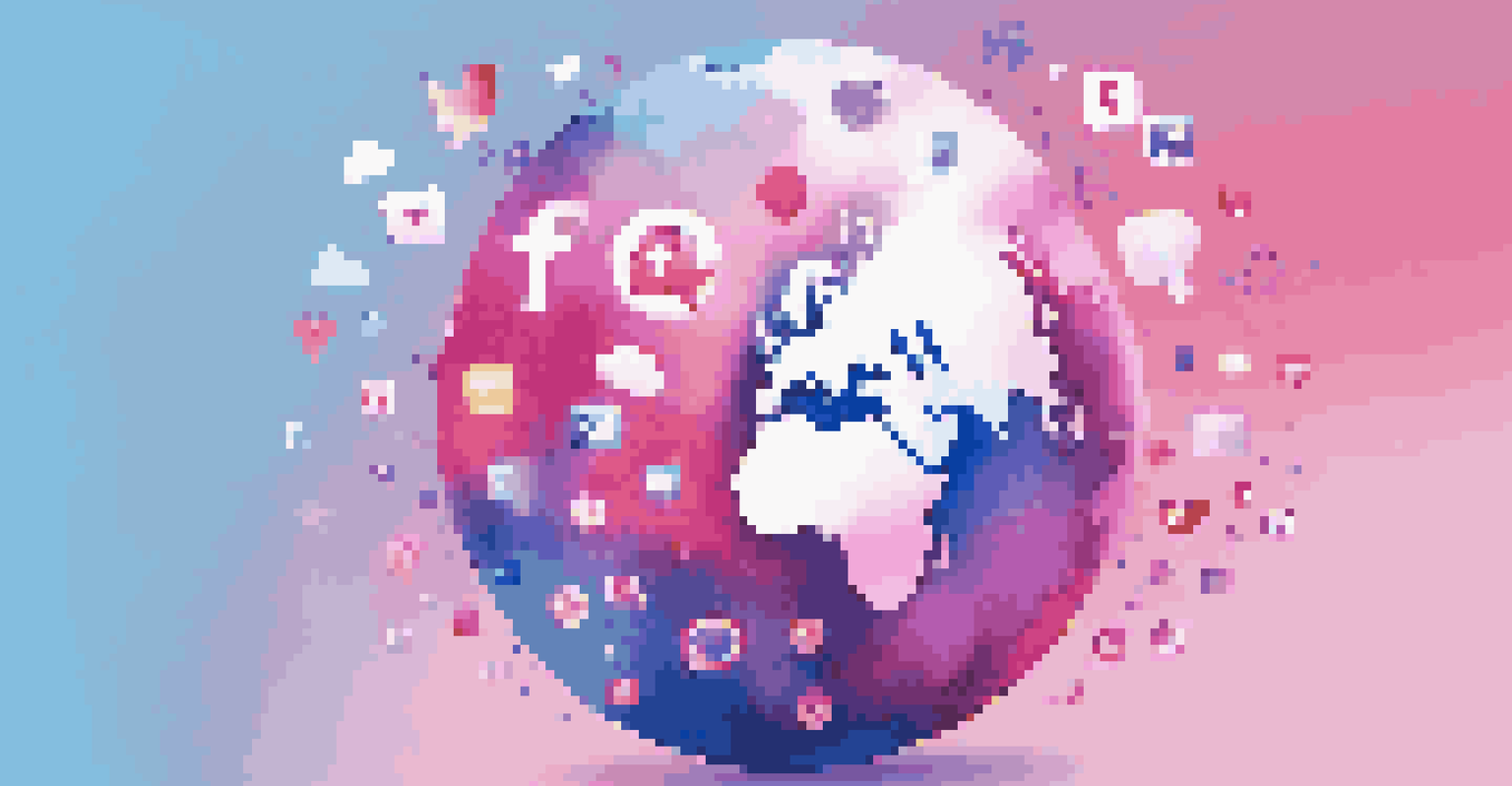 Colorful social media icons above a globe illustrating global connectivity.