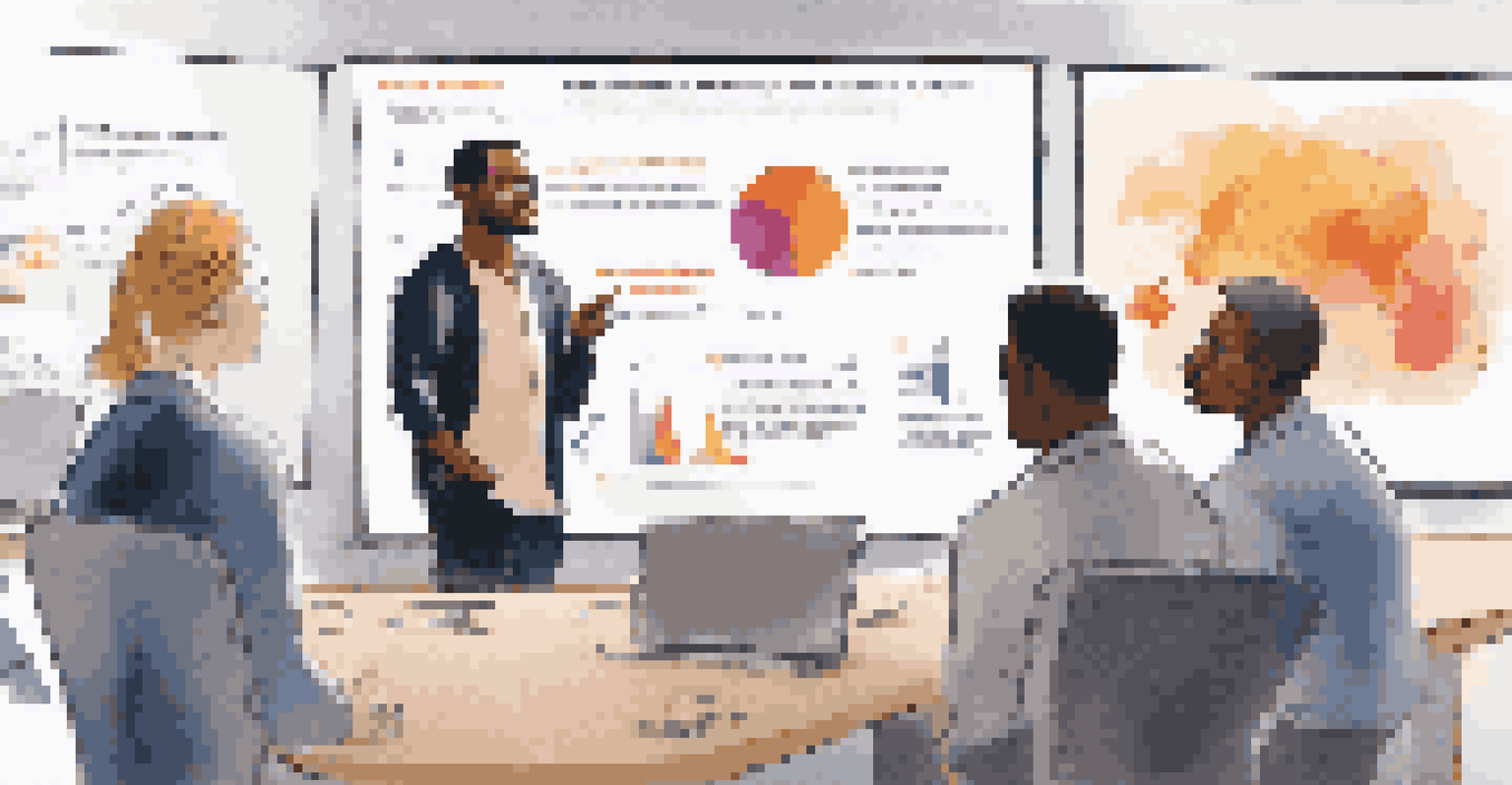 A leader presenting to a diverse team during a training session, with an infographic on diversity displayed on the screen, in a well-lit, modern room.
