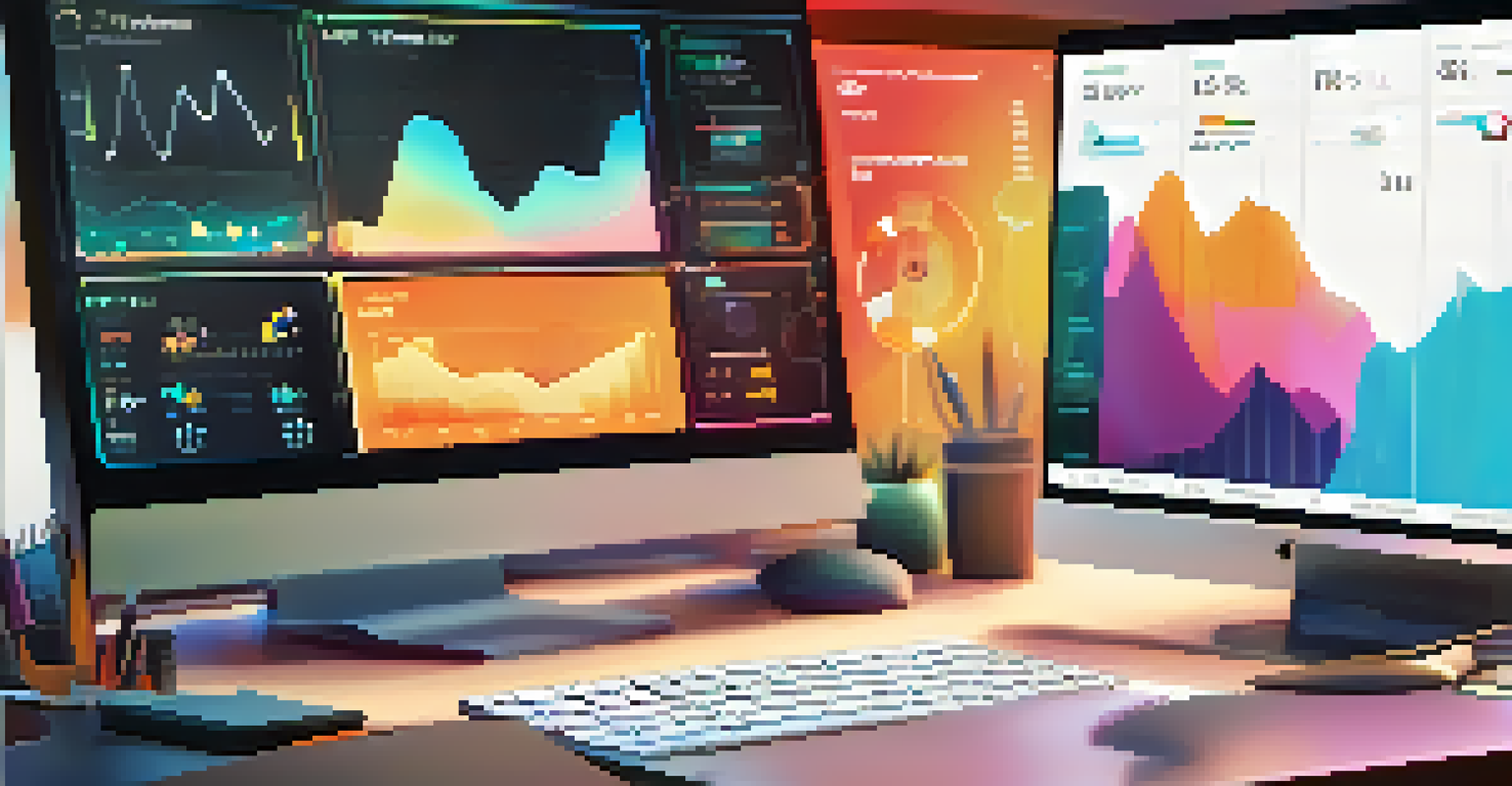 Close-up of a computer screen displaying cloud services dashboard with colorful graphs and analytics.