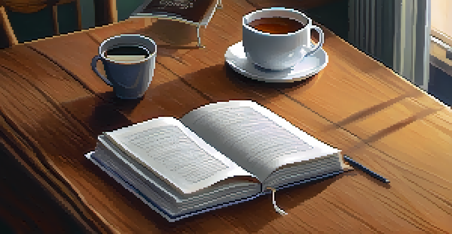 A close-up of a person writing in a journal with a cup of tea beside them, illuminated by soft light.