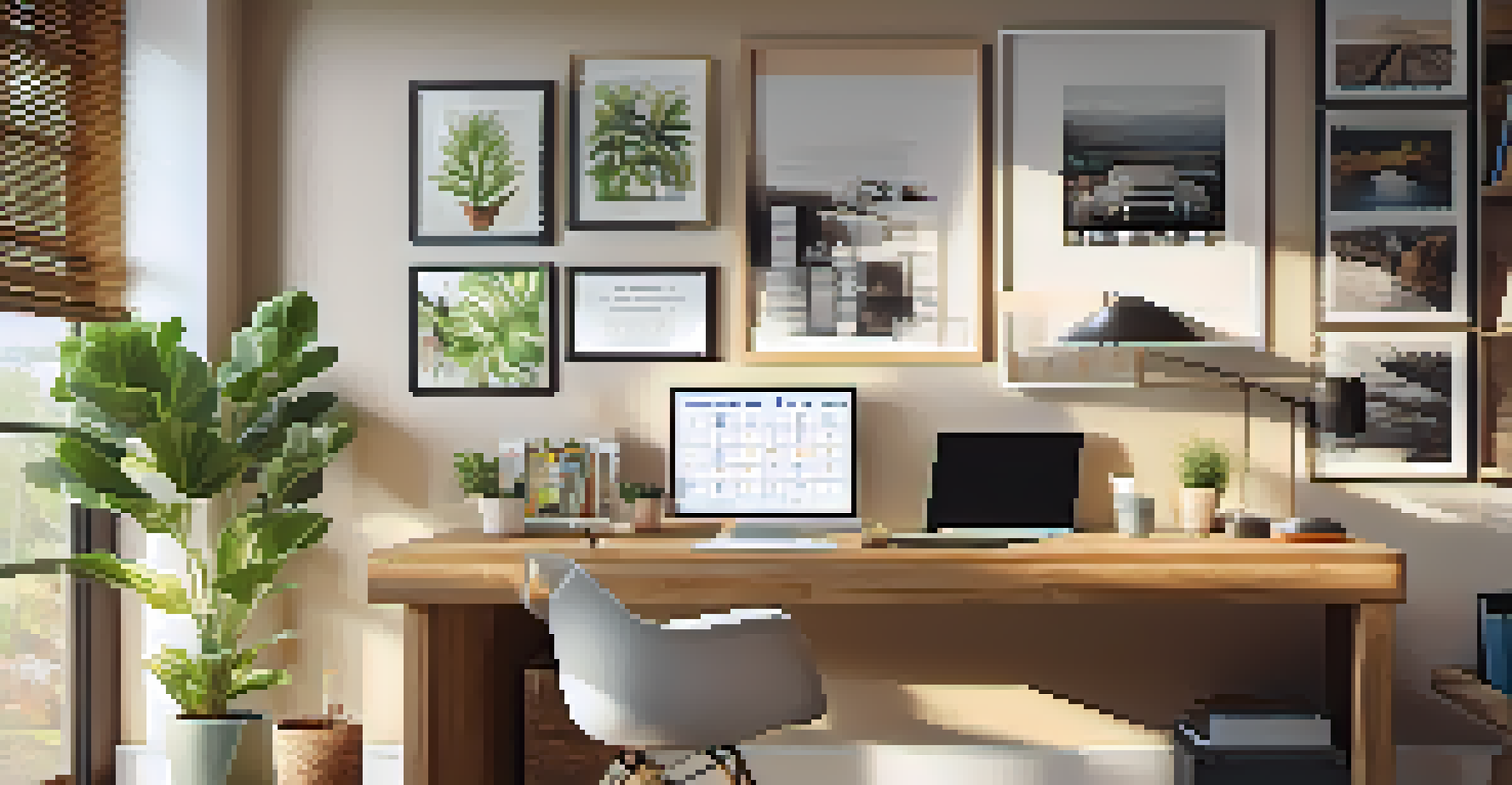 A cozy home office setup with a laptop, plants, and sunlight streaming in, emphasizing work-life balance.