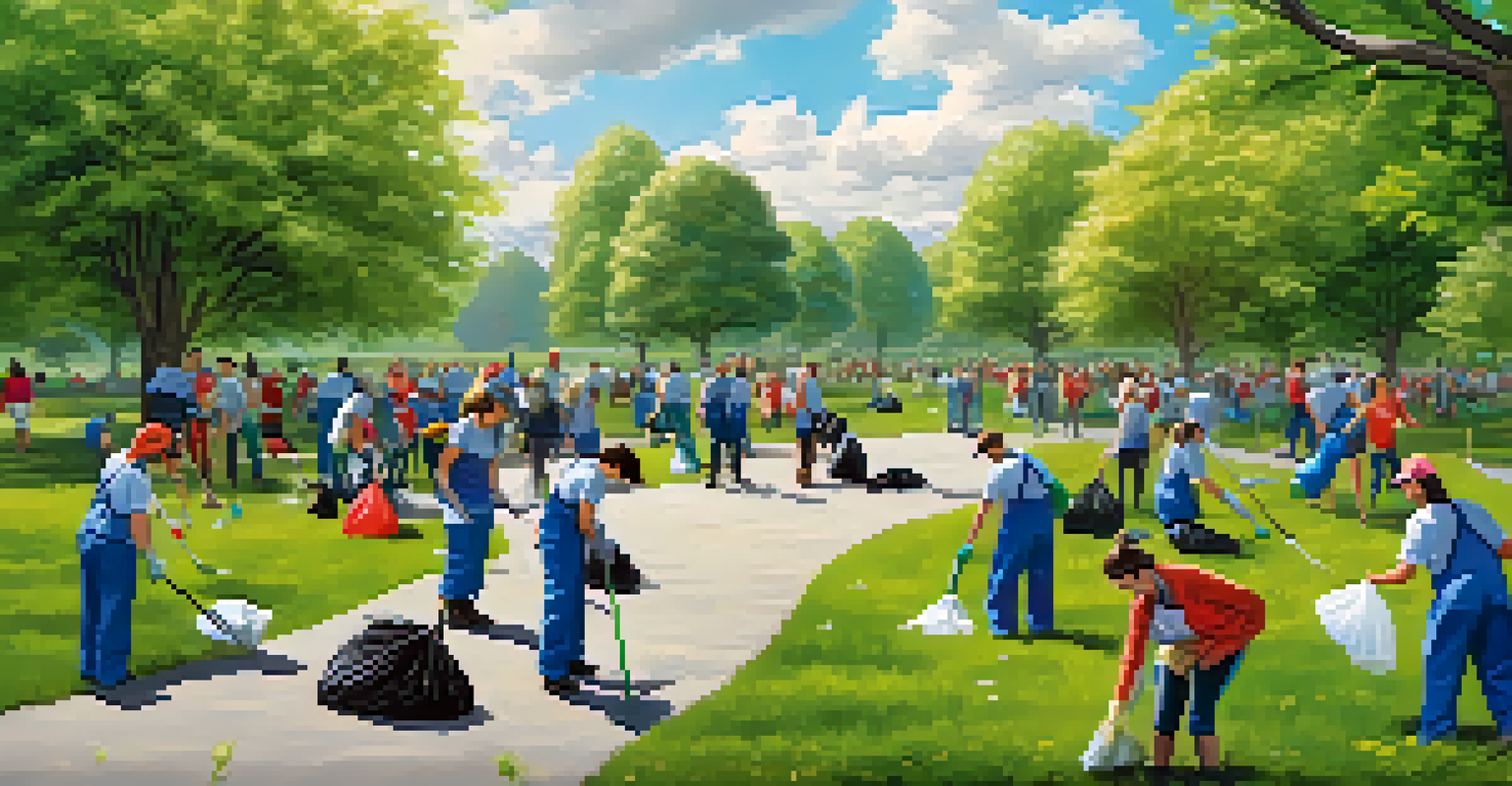 Volunteers participating in a park cleanup event, demonstrating teamwork and community service.