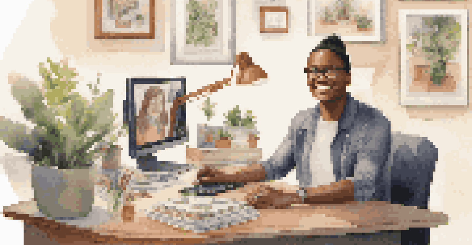 A smiling employee at their desk with personal items, creating a warm and inviting workspace that reflects employee well-being.