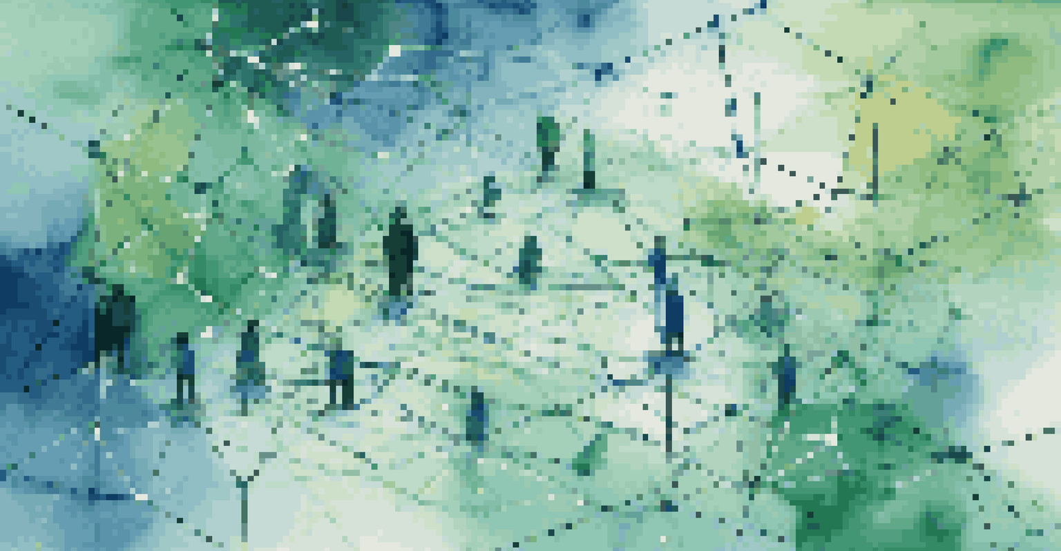 An abstract digital network representing mentorship connections with glowing nodes and lines.