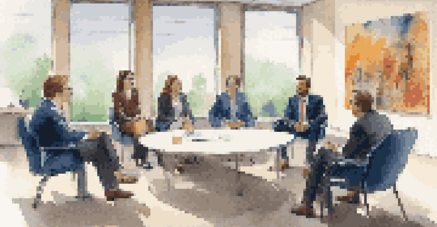 A group interview showing candidates engaged in discussion, with interviewers observing, creating a collaborative environment.