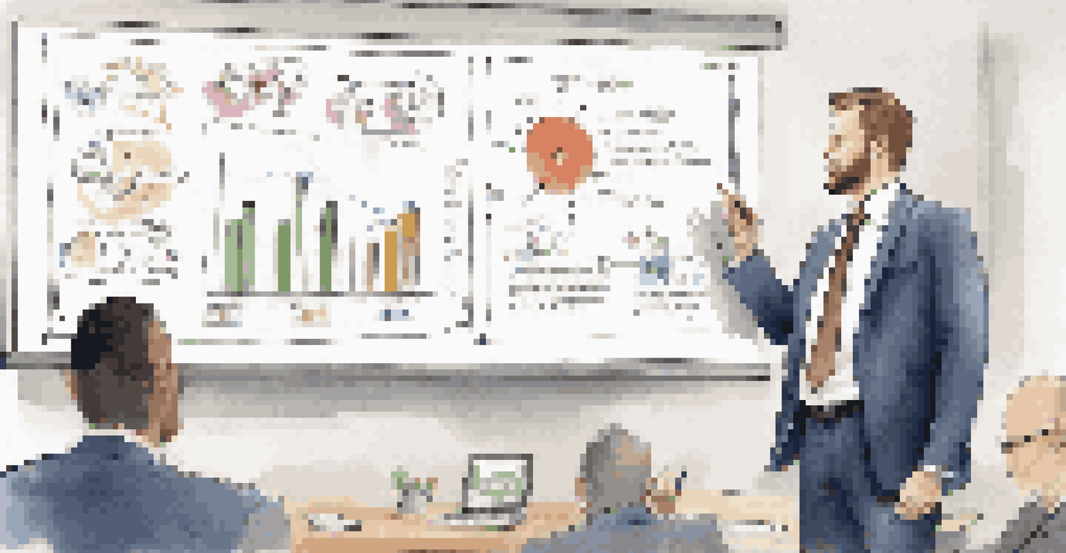 An entrepreneur presenting a strategic growth plan in front of a whiteboard filled with diagrams and timelines, with attentive team members in the background.