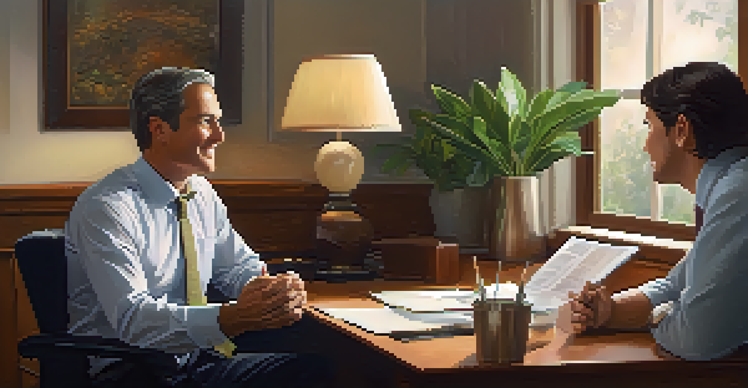 A leader having a supportive conversation with an employee in a cozy office setting, showing empathy.