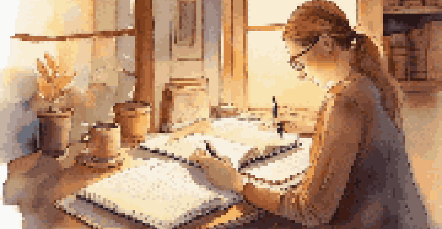 A person writing in a journal with books and coffee, illuminated by warm light.