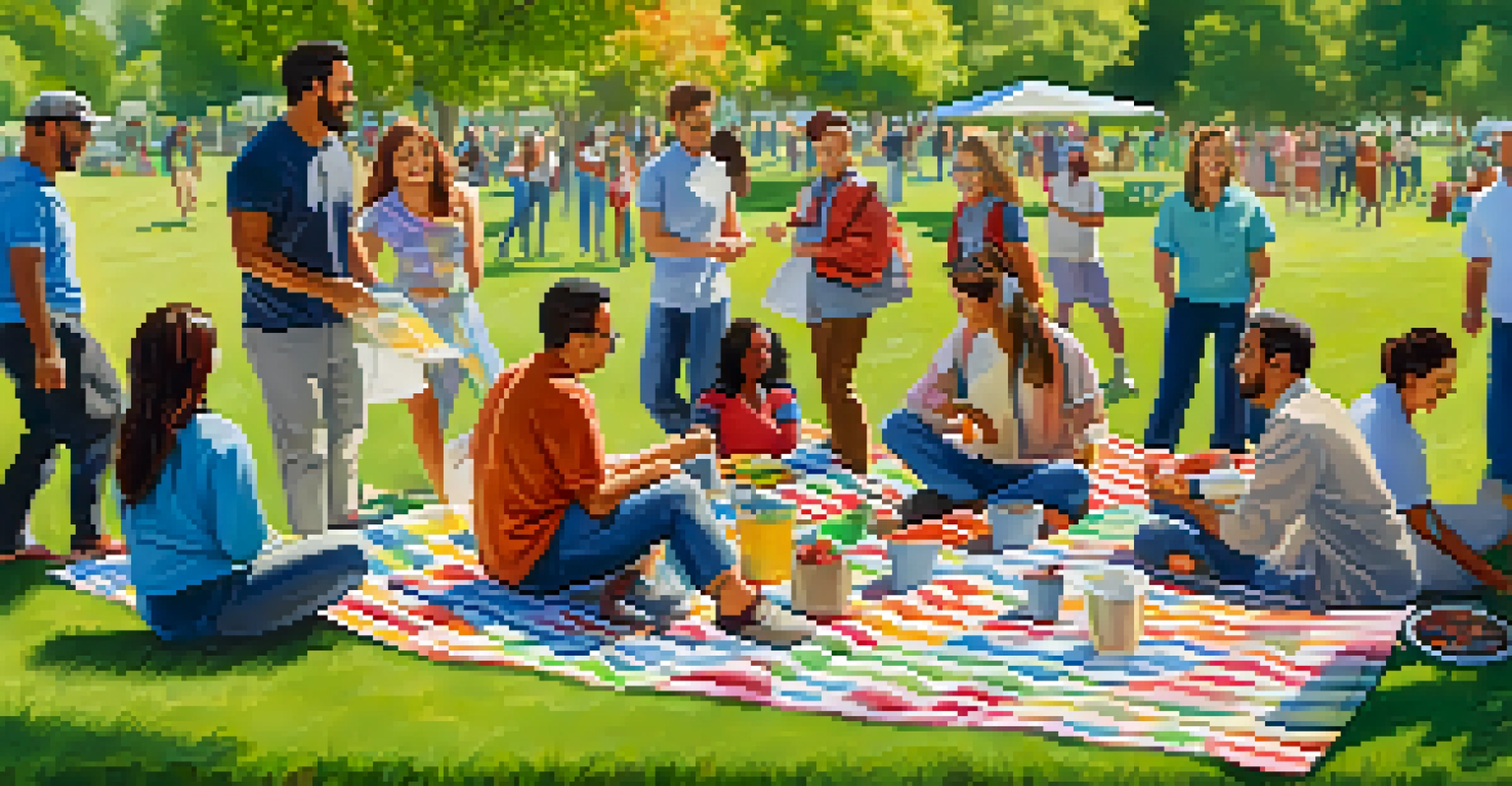 A diverse group of employees participating in a team-building activity outdoors in a sunny park, showcasing unity and community spirit.