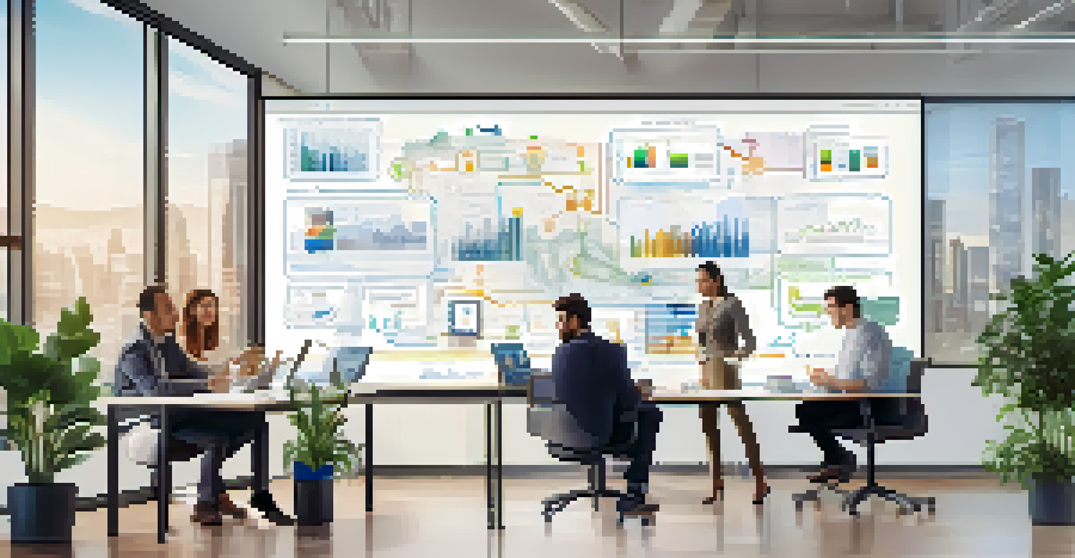 A group of professionals working together in an office, discussing IoT concepts with diagrams on a whiteboard.