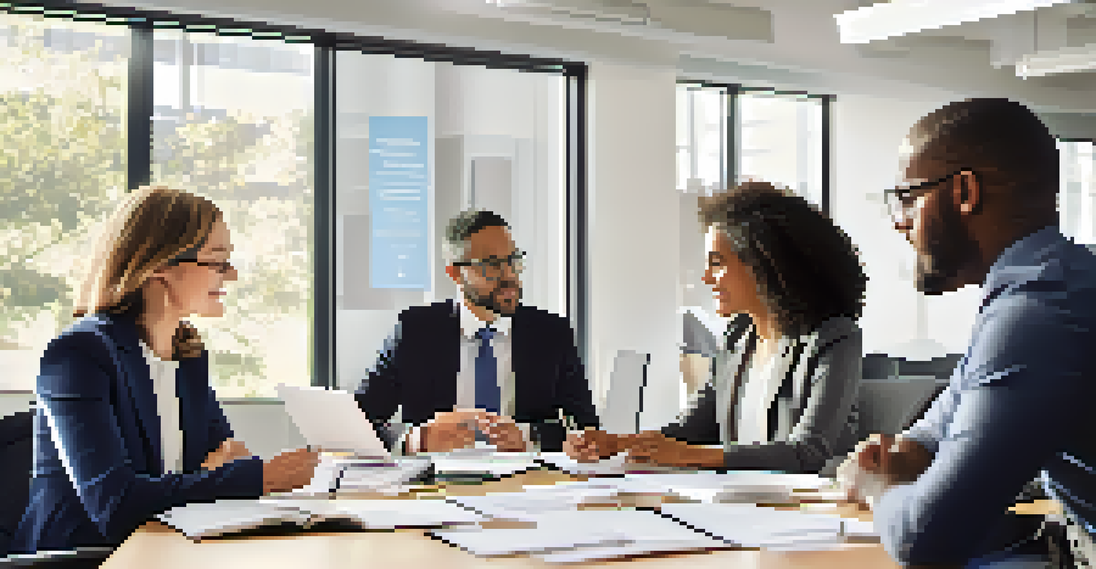 A diverse group of professionals discussing job benefits around a conference table.
