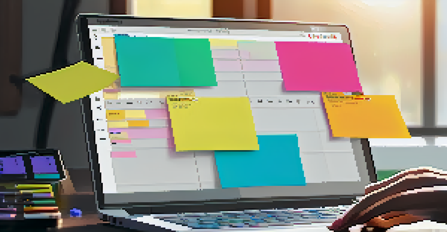 A close-up of hands typing on a laptop surrounded by sticky notes and a planner in a warm-lit workspace.
